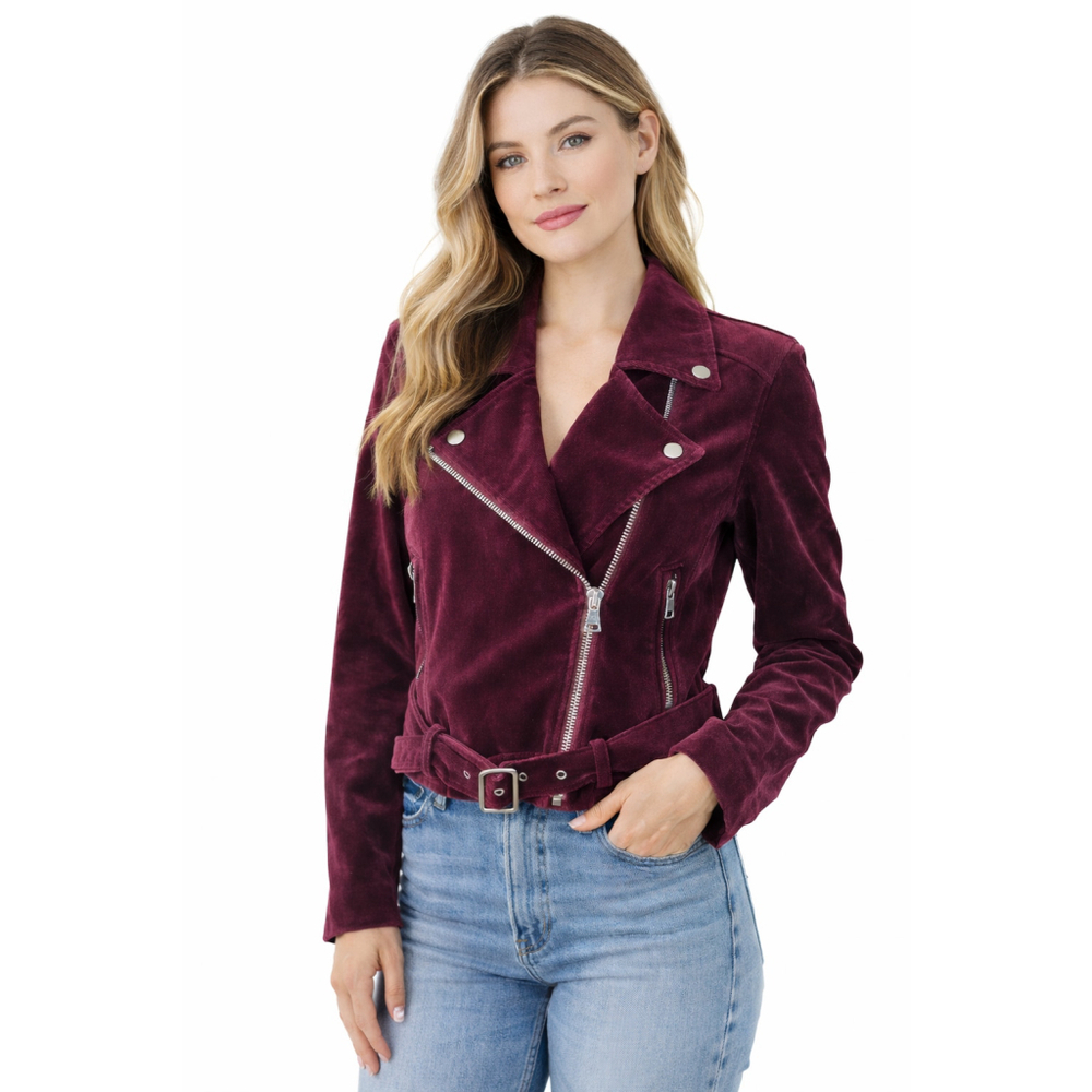 PAIGE Women's Cranberry Shanna Jacket Velvet Motto Bloomingdale's Small - Picture 2 of 10